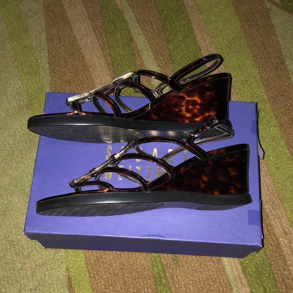 NWB-  brown leather Stuart Weitzman wedges sandals - Picture 6 of 9